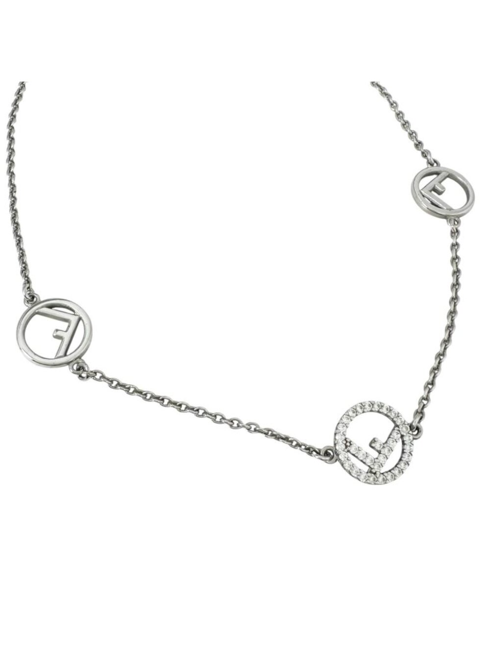 Fendi F is Fendi Metal Rhinestone Silver Necklace